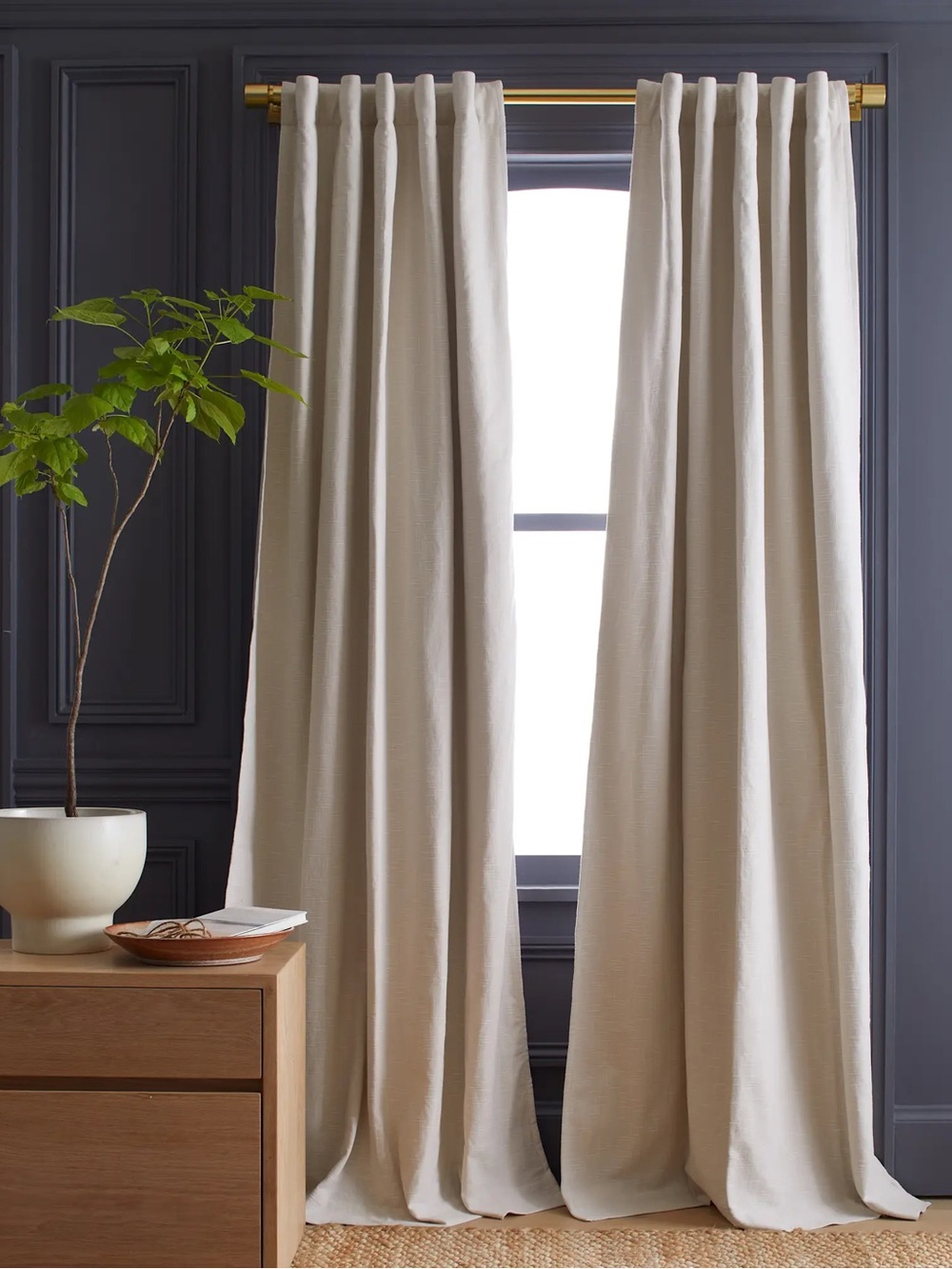 nwot QUINCE Set of 2 48x96 Cotton Slub Room Darkening Curtains Natural 0123